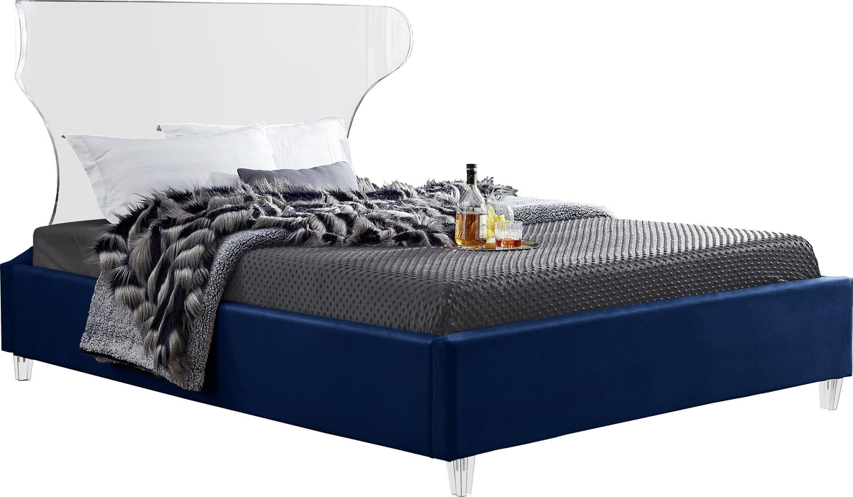 Ghost Navy Velvet Queen Bed