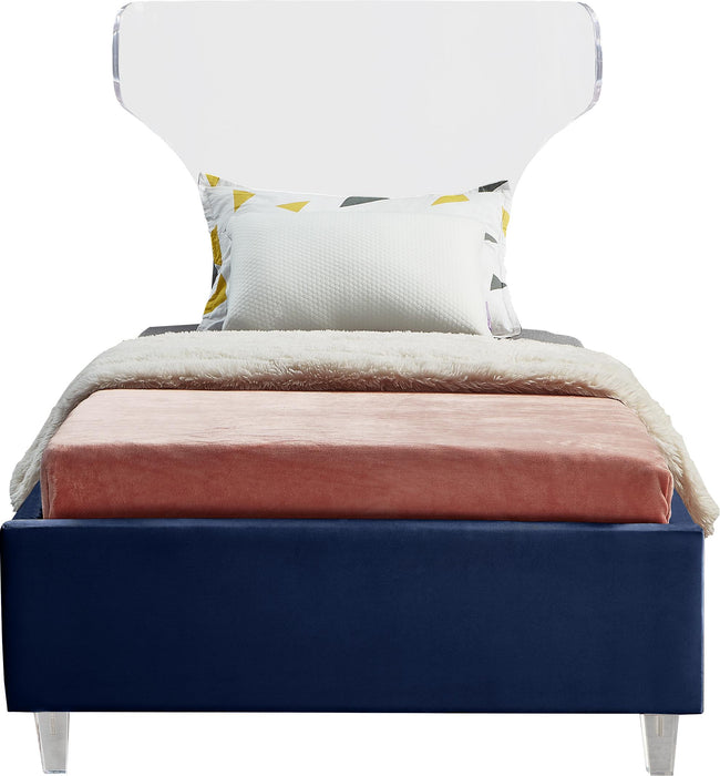 Ghost Navy Velvet Twin Bed - Home And Beyond