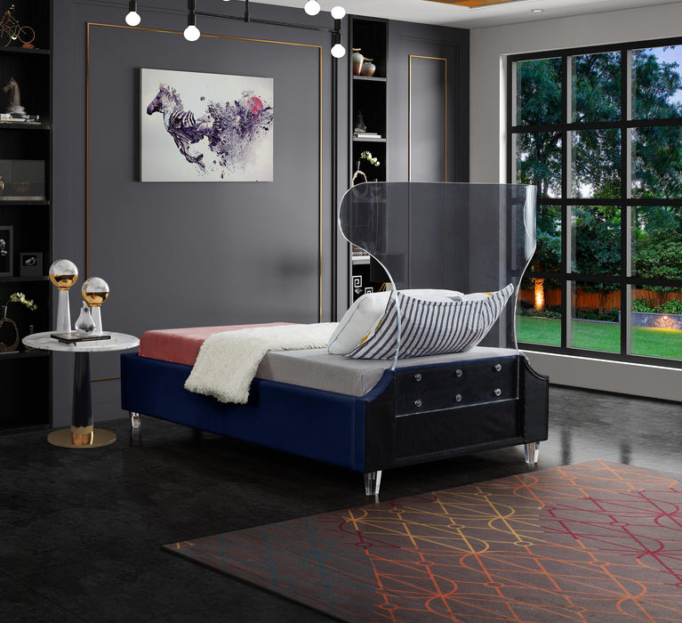 Ghost Navy Velvet Twin Bed