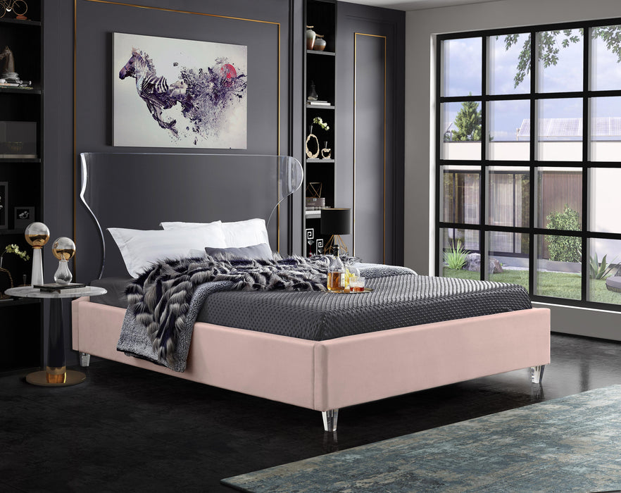 Ghost Pink Velvet Full Bed - Home And Beyond