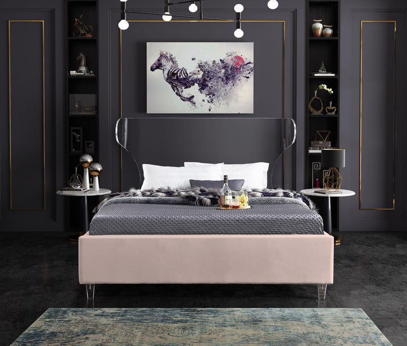 Ghost Pink Velvet Queen Bed - Home And Beyond