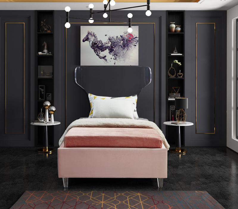 Ghost Pink Velvet Twin Bed - Home And Beyond