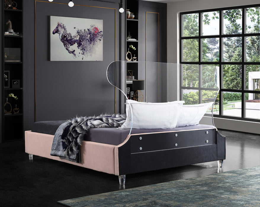 Ghost Pink Velvet Queen Bed