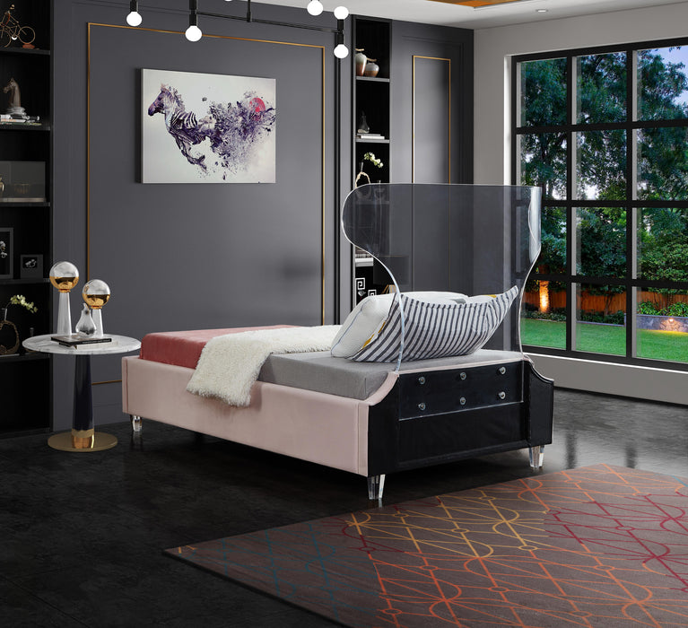 Ghost Pink Velvet Twin Bed - Home And Beyond