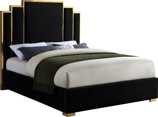 Hugo Black Velvet Queen Bed - Home And Beyond