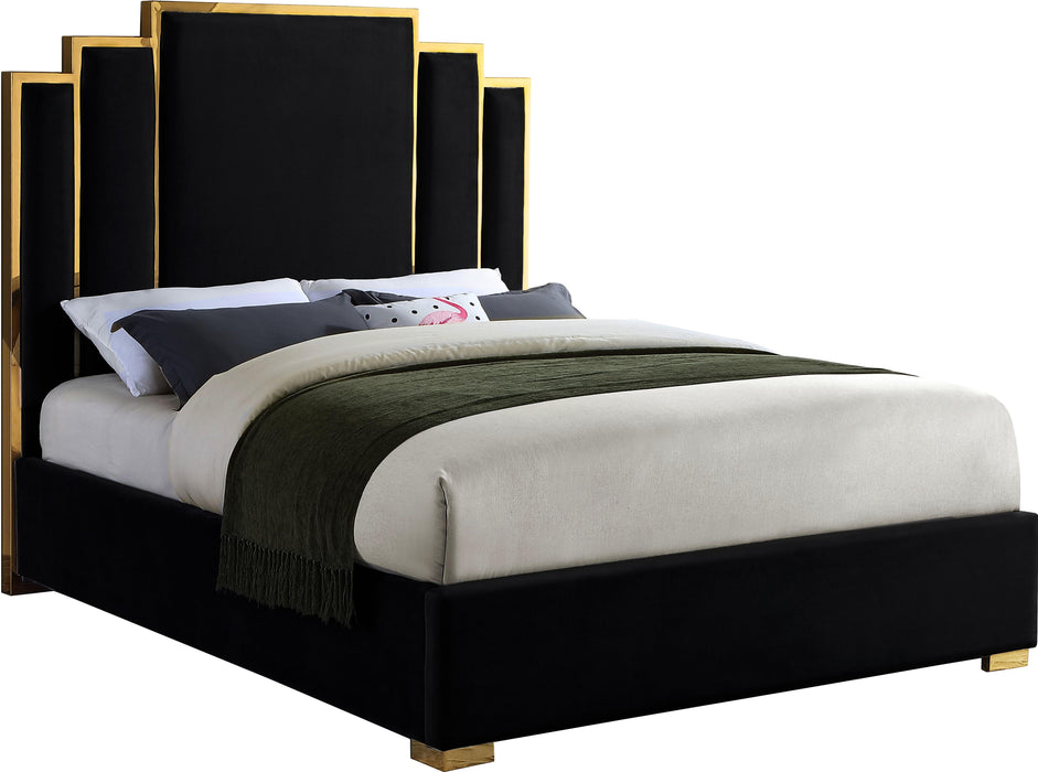 Hugo Black Velvet Queen Bed - Home And Beyond
