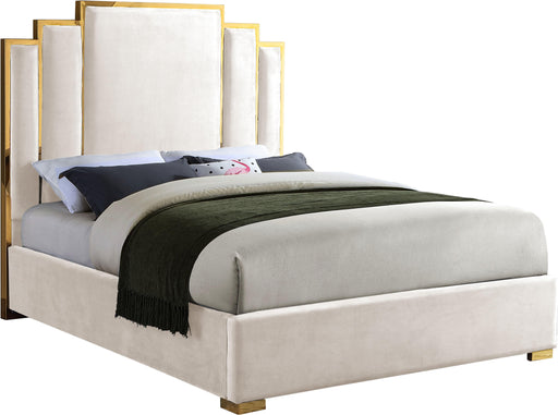 Hugo Cream Velvet Queen Bed - Home And Beyond