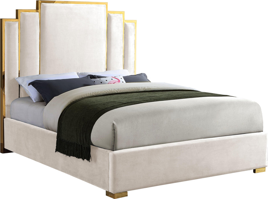 Hugo Cream Velvet Queen Bed - Home And Beyond