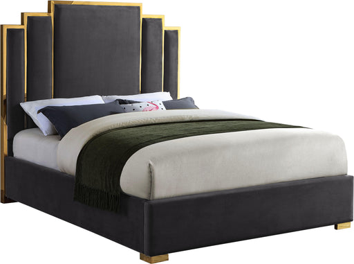 Hugo Grey Velvet Queen Bed - Home And Beyond