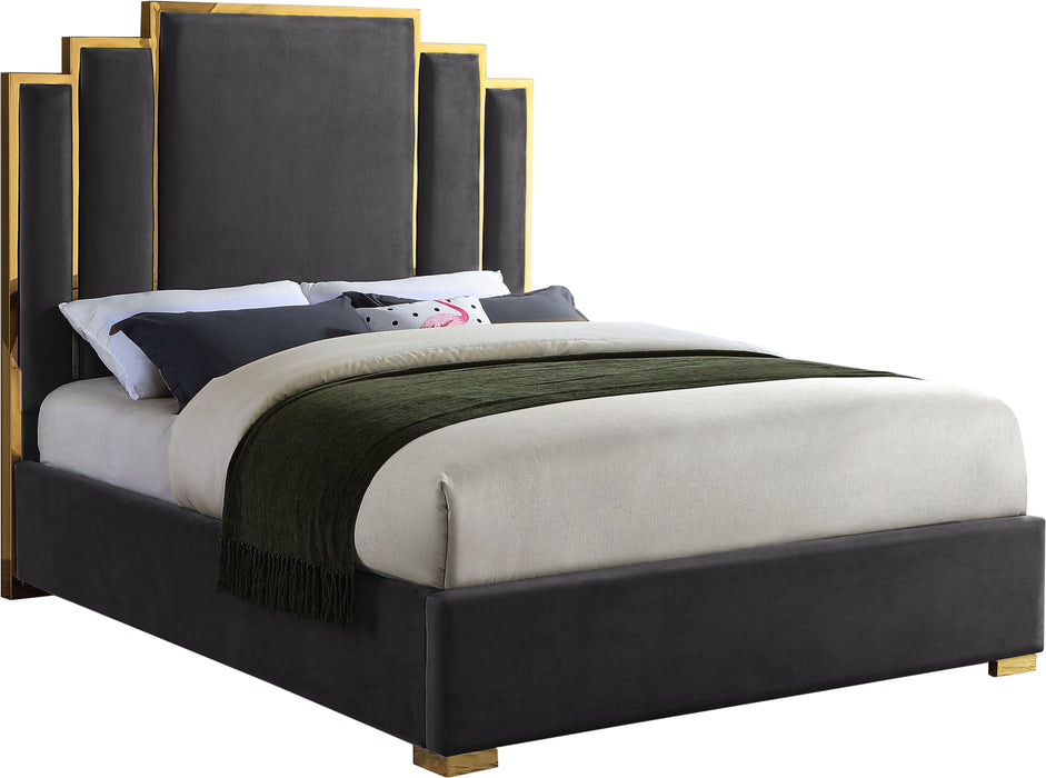 Hugo Grey Velvet Queen Bed - Home And Beyond