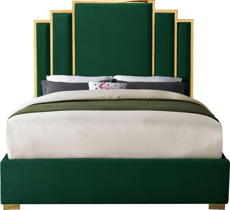 Hugo Green Velvet Queen Bed - Home And Beyond