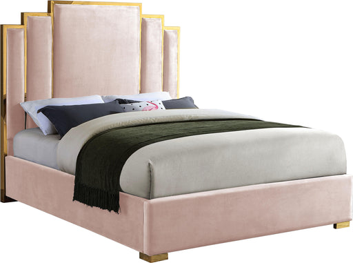 Hugo Pink Velvet Queen Bed - Home And Beyond