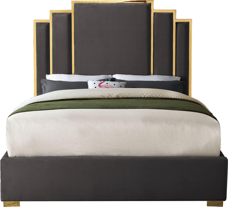 Hugo Grey Velvet Queen Bed - Home And Beyond