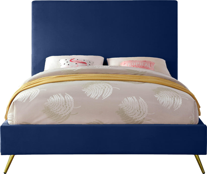 Jasmine Navy Velvet Queen Bed - Home And Beyond
