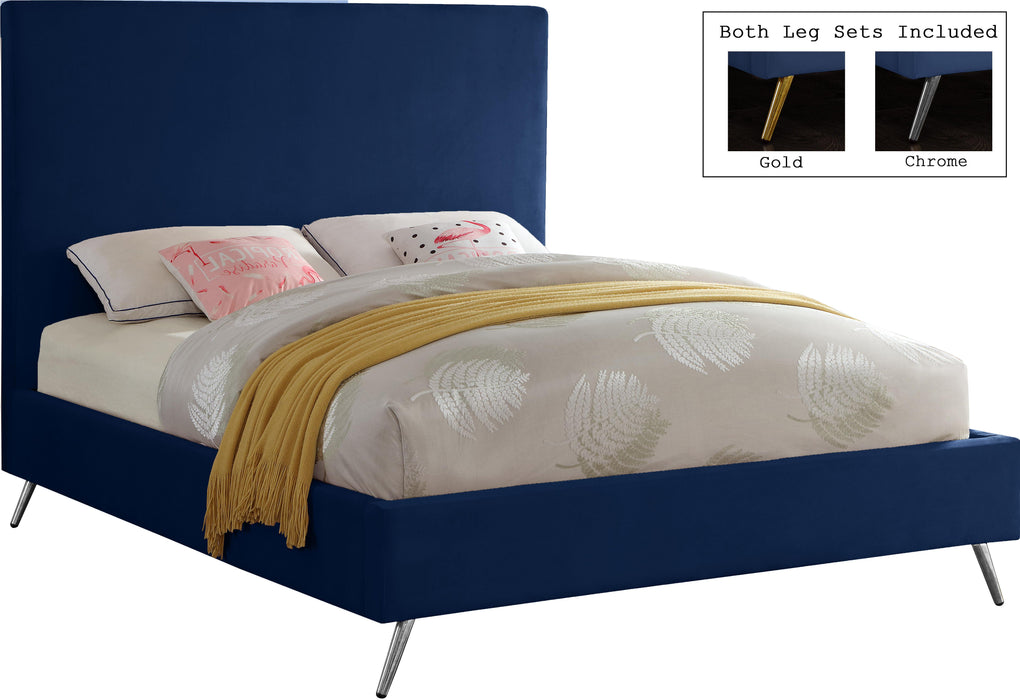 Jasmine Navy Velvet King Bed - Home And Beyond