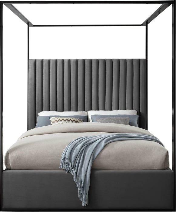 Jax Grey Velvet Queen Bed - Home And Beyond