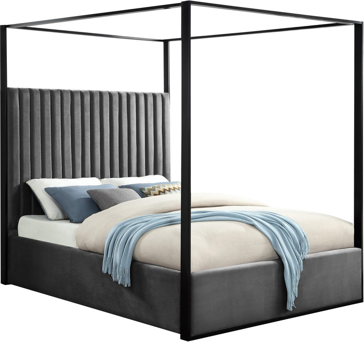 Jax Grey Velvet Queen Bed - Home And Beyond