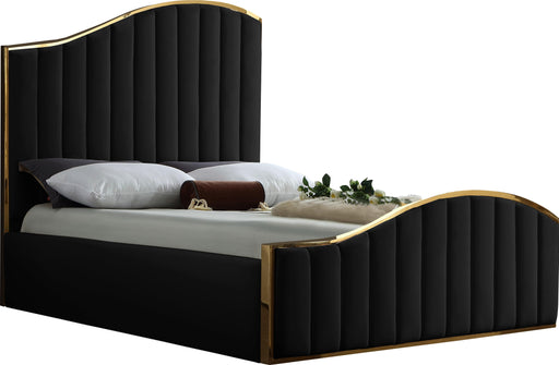 Jolie Black Velvet Queen Bed (3 Boxes) - Home And Beyond