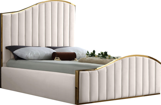 Jolie Cream Velvet Queen Bed (3 Boxes) - Home And Beyond