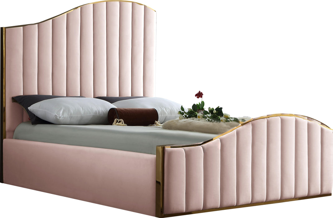 Jolie Pink Velvet Queen Bed (3 Boxes) - Home And Beyond