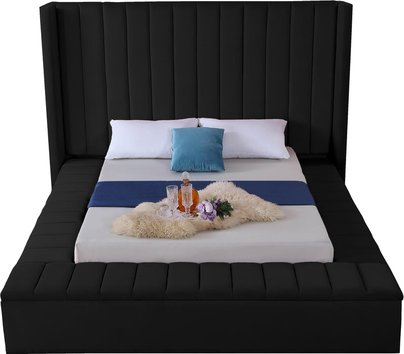 Kiki Black Velvet King Bed (3 Boxes) - Home And Beyond