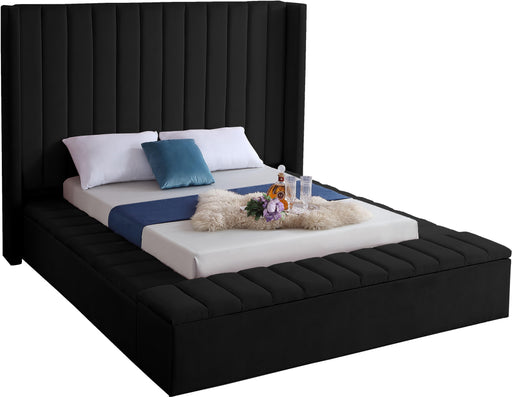 Kiki Black Velvet King Bed (3 Boxes) - Home And Beyond