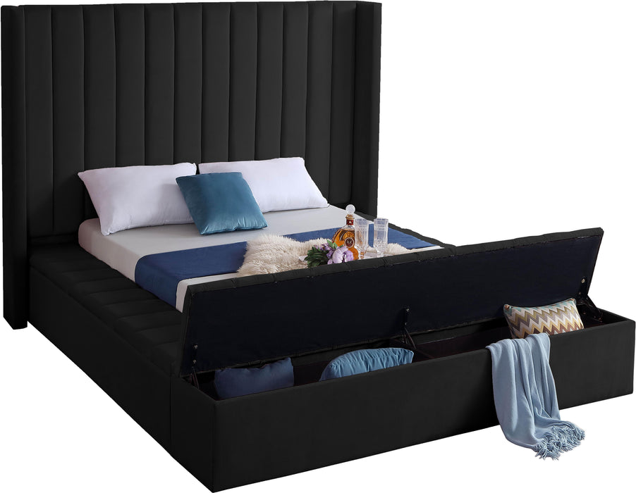 Kiki Black Velvet King Bed (3 Boxes) - Home And Beyond