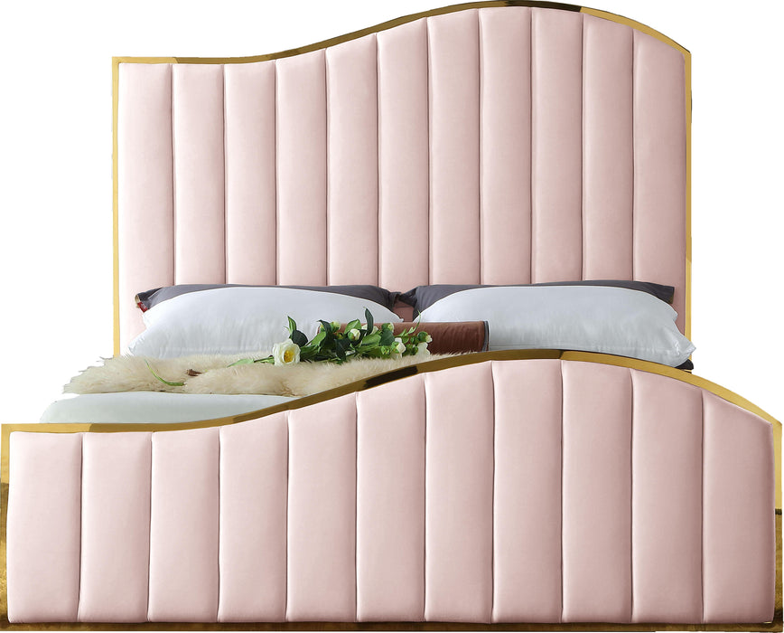 Jolie Pink Velvet Queen Bed (3 Boxes) - Home And Beyond