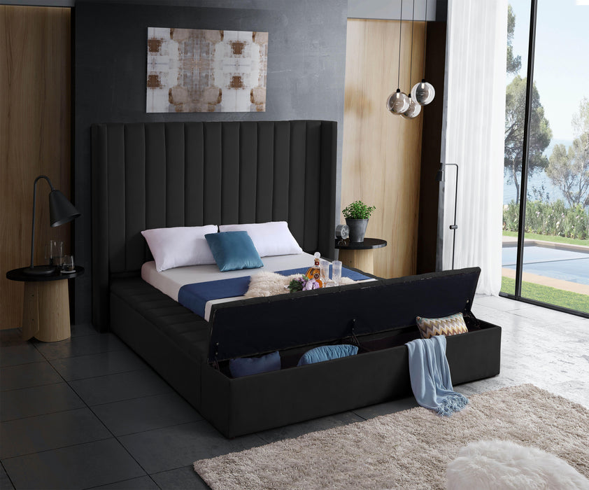 Kiki Black Velvet Queen Bed (3 Boxes) - Home And Beyond