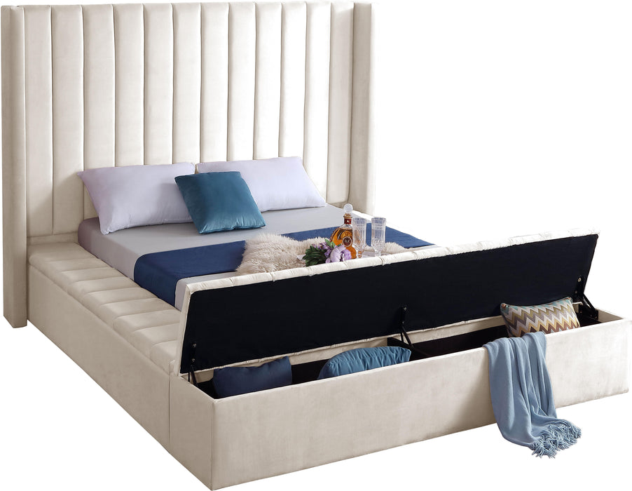 Kiki Cream Velvet King Bed (3 Boxes) - Home And Beyond