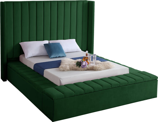 Kiki Green Velvet Queen Bed (3 Boxes) - Home And Beyond