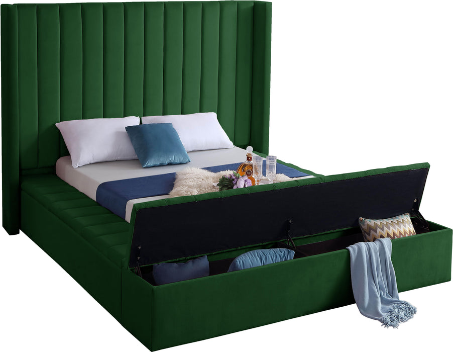 Kiki Green Velvet Queen Bed (3 Boxes) - Home And Beyond