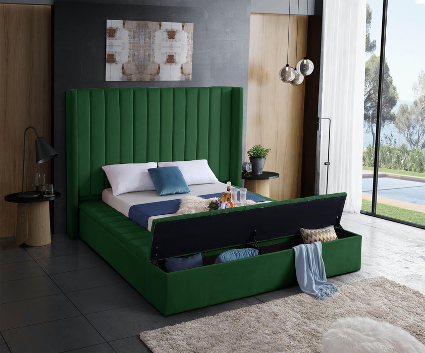 Kiki Green Velvet Queen Bed (3 Boxes) - Home And Beyond