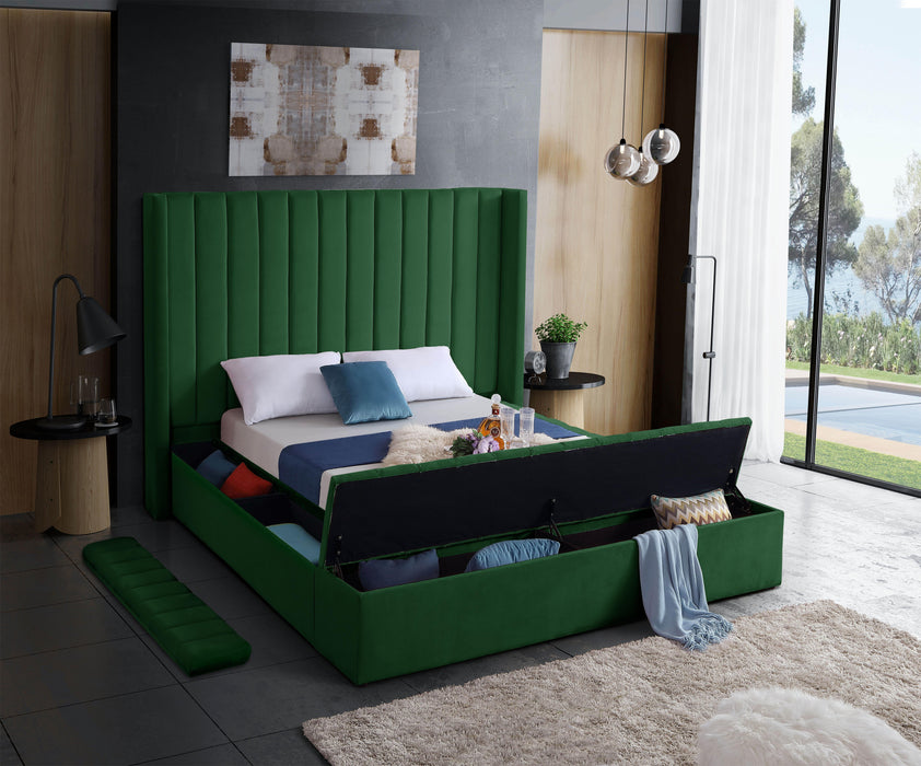 Kiki Green Velvet Queen Bed (3 Boxes) - Home And Beyond