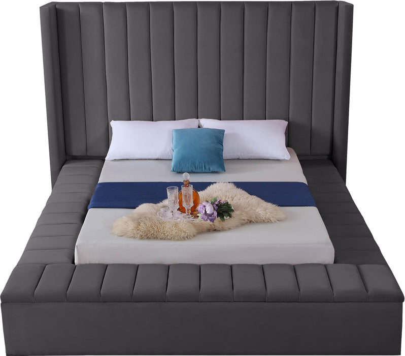 Kiki Grey Velvet King Bed (3 Boxes) - Home And Beyond