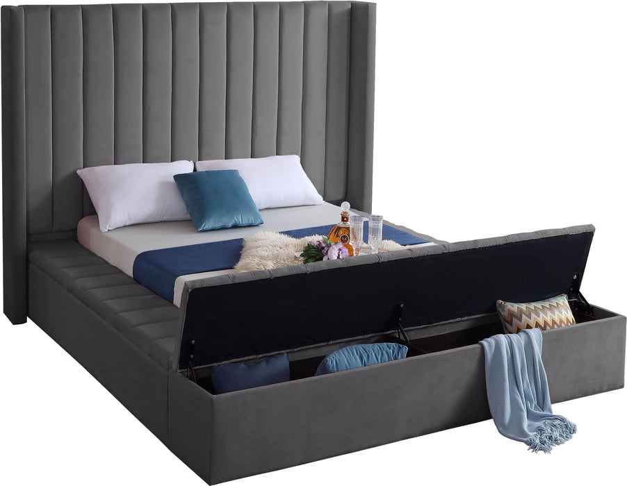 Kiki Grey Velvet King Bed (3 Boxes) - Home And Beyond