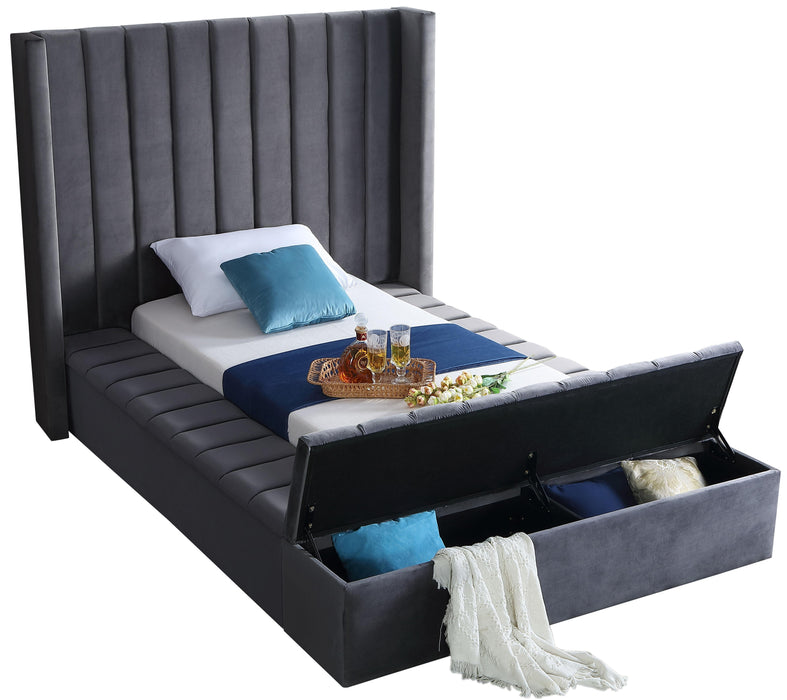 Kiki Grey Velvet Twin Bed (3 Boxes)