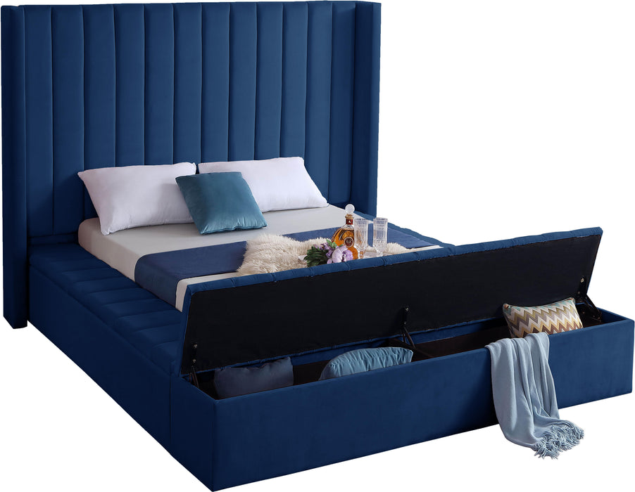 Kiki Navy Velvet King Bed (3 Boxes) - Home And Beyond