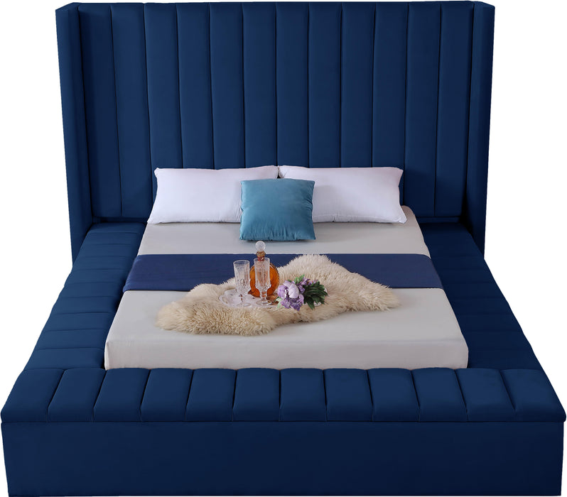 Kiki Navy Velvet King Bed (3 Boxes) - Home And Beyond
