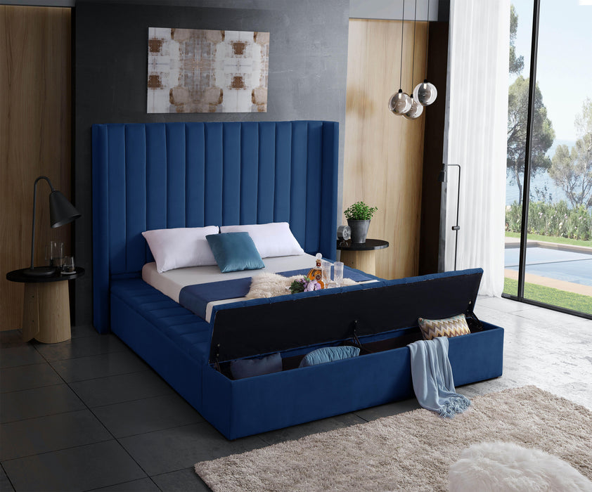 Kiki Navy Velvet King Bed (3 Boxes) - Home And Beyond