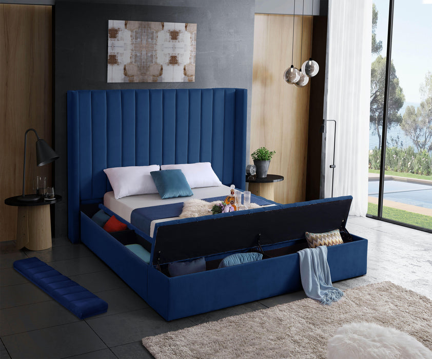 Kiki Navy Velvet King Bed (3 Boxes) - Home And Beyond