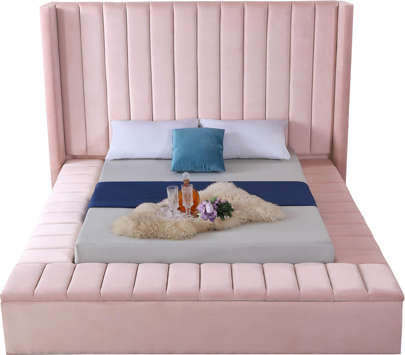 Kiki Pink Velvet King Bed (3 Boxes) - Home And Beyond