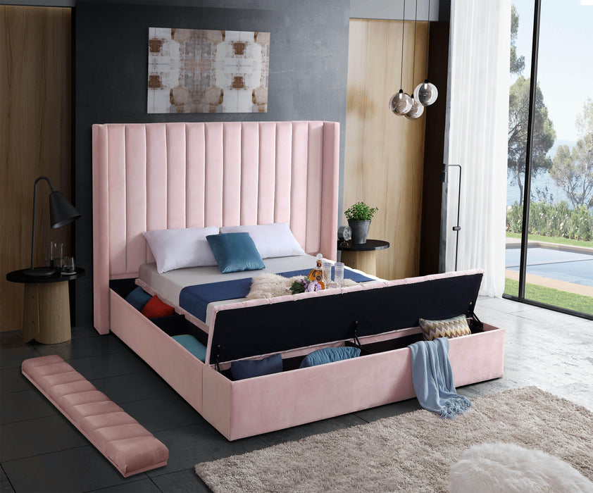 Kiki Pink Velvet King Bed (3 Boxes) - Home And Beyond