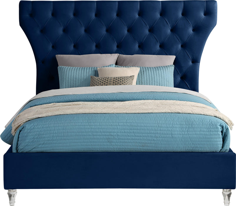 Kira Navy Velvet Queen Bed