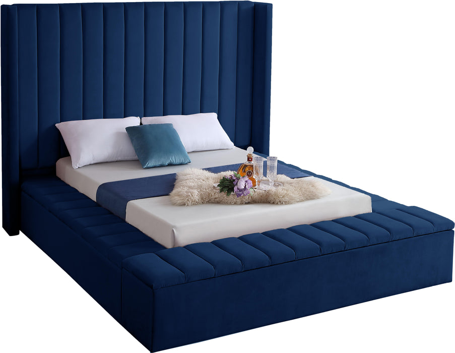 Kiki Navy Velvet King Bed (3 Boxes) - Home And Beyond