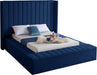 Kiki Navy Velvet Queen Bed (3 Boxes) - Home And Beyond