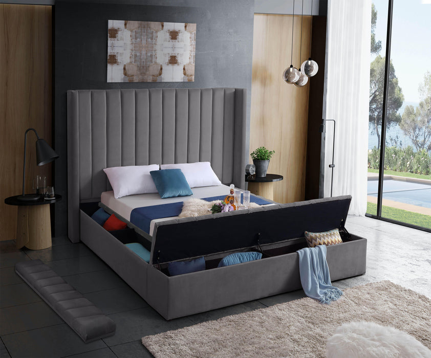 Kiki Grey Velvet King Bed (3 Boxes) - Home And Beyond