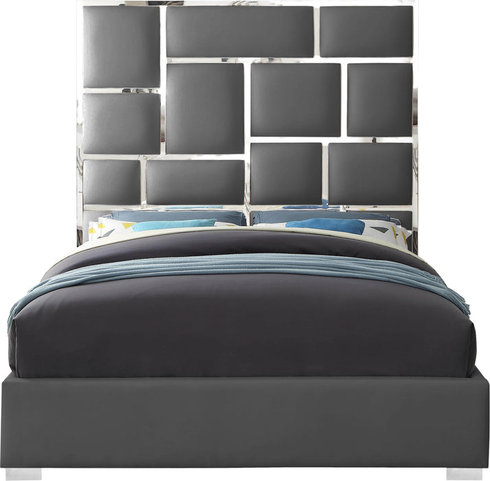 Milan Grey Faux Leather Queen Bed - Home And Beyond