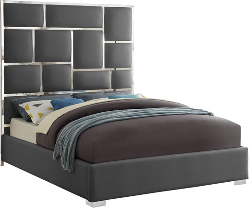 Milan Grey Faux Leather Queen Bed - Home And Beyond