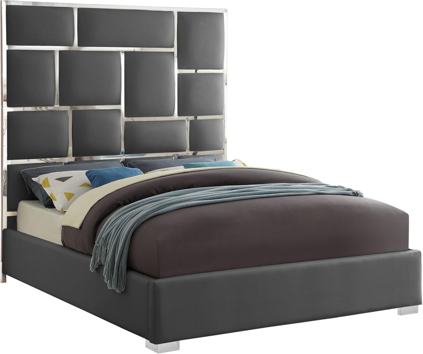 Milan Grey Faux Leather Queen Bed - Home And Beyond